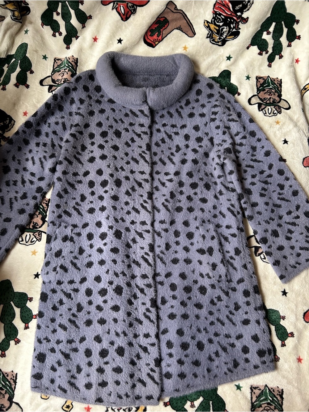 Plush Lilac Faux Fur Spot Print Coat - Women